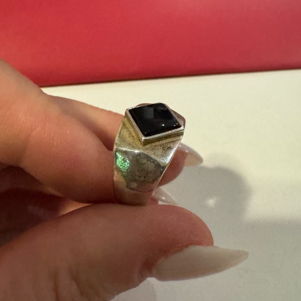 Stunning 925 Sterling silver and onyx vintage size 10 ring 10g - Picture 4 of 16